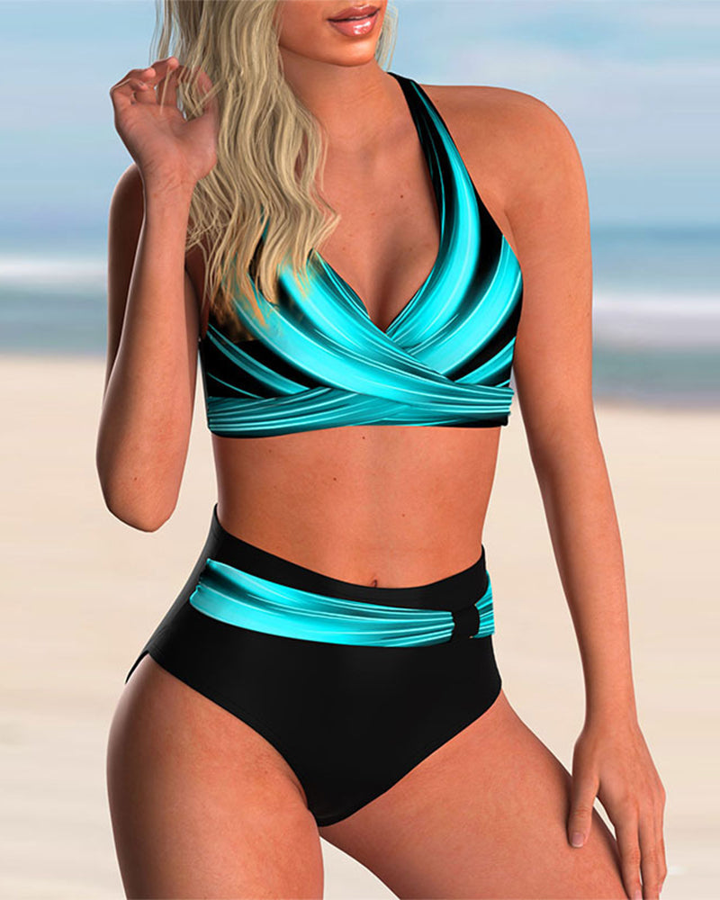 Liliana | Completo bikini con scollo incrociato e stampa