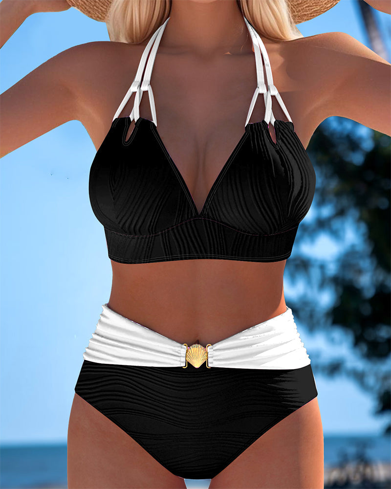 Lily | Costume a vita alta con doppia spallina e colore a contrasto
