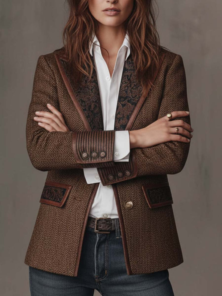 Blazer da Donna a Spina di Pesce con Pannelli Stampati