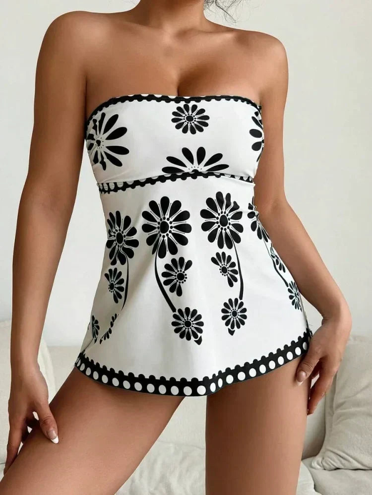 Margarita | Completo tankini con stampa a margherite che copre la pancia