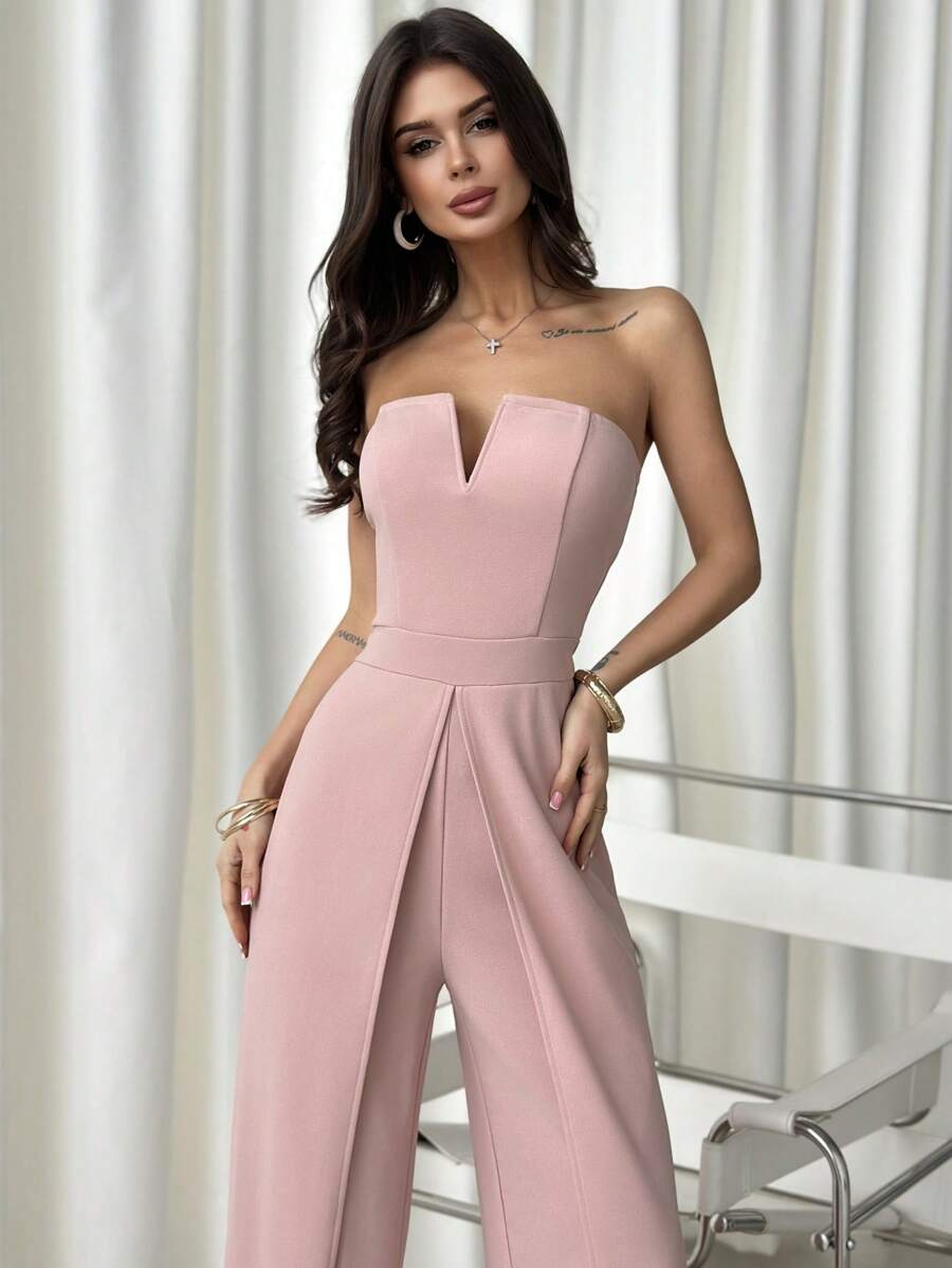 Firerie Women's Elegant & Burgundy Red Fitted Jumpsuit,Summer Seductive Party Fashionable Commuting Style,Suitable For Vacation,Date And Wedding