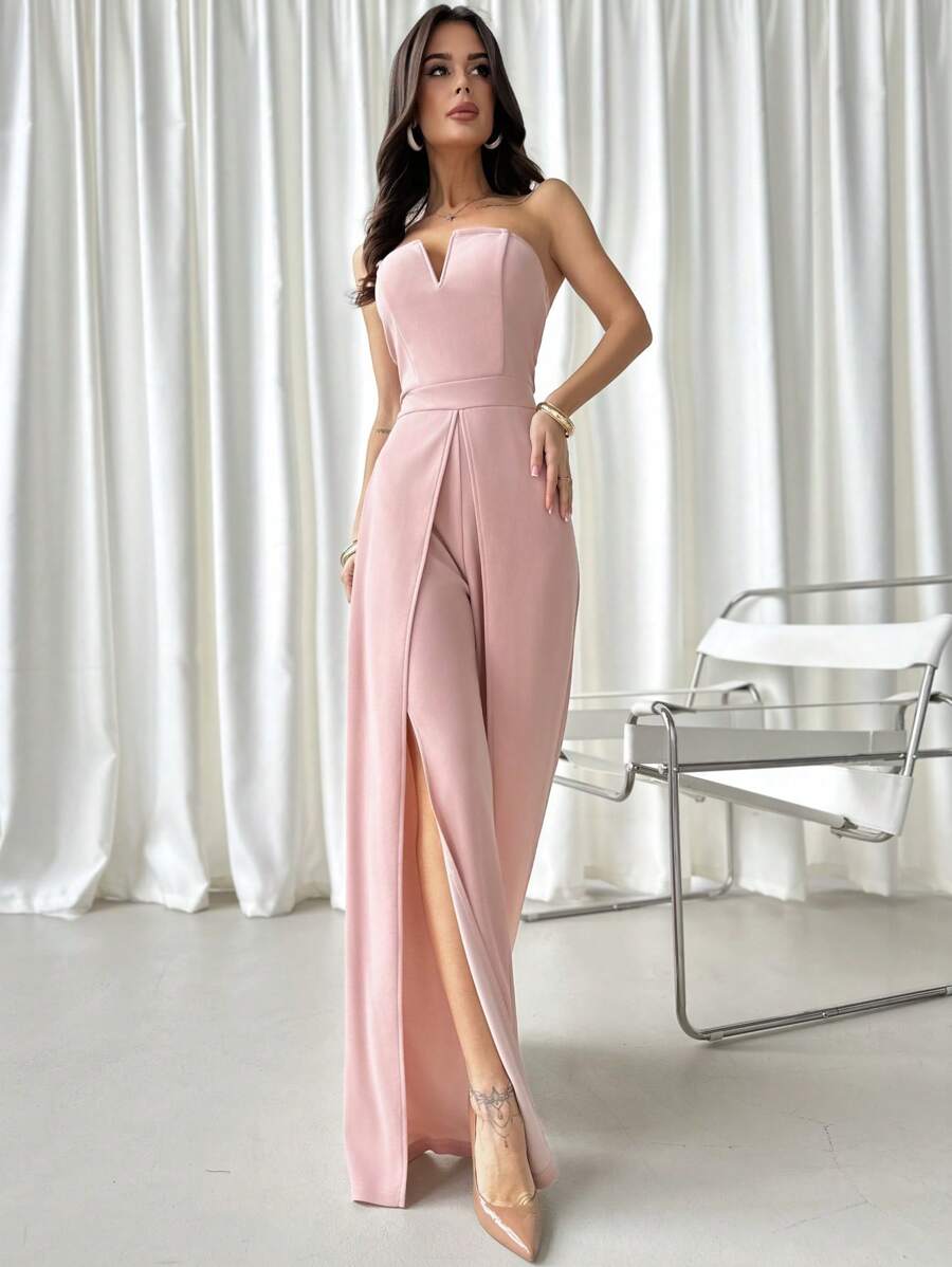 Firerie Women's Elegant & Burgundy Red Fitted Jumpsuit,Summer Seductive Party Fashionable Commuting Style,Suitable For Vacation,Date And Wedding