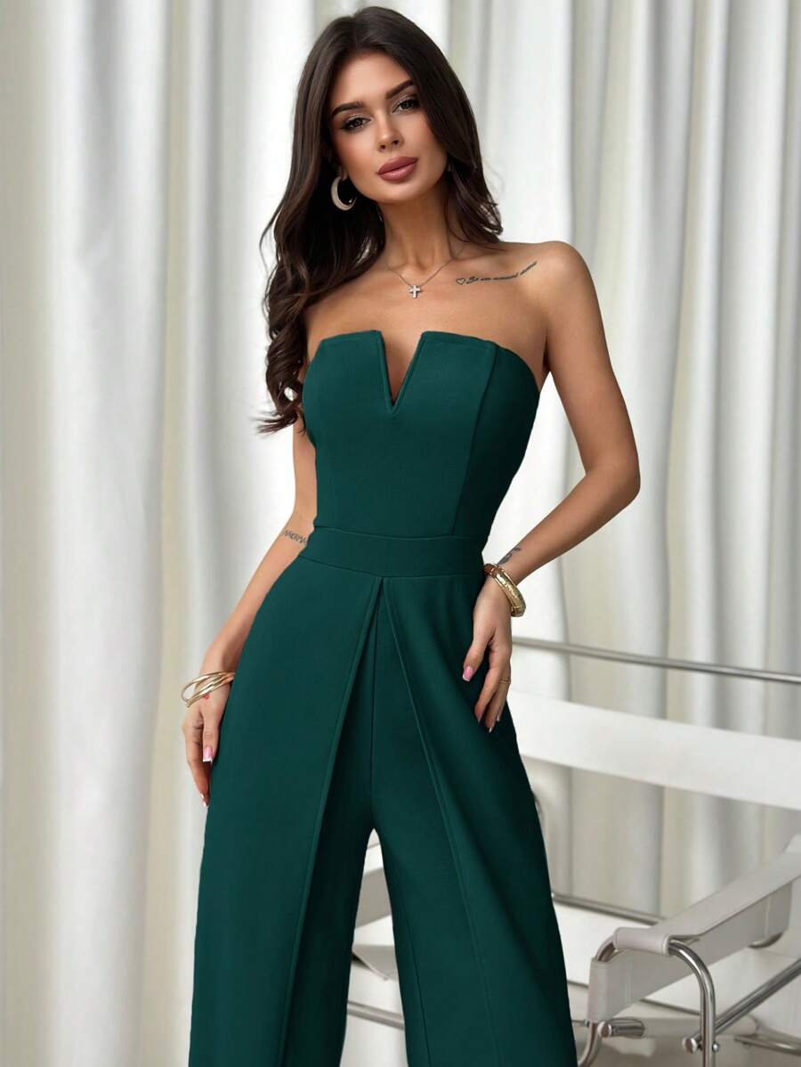 Firerie Women's Elegant & Burgundy Red Fitted Jumpsuit,Summer Seductive Party Fashionable Commuting Style,Suitable For Vacation,Date And Wedding