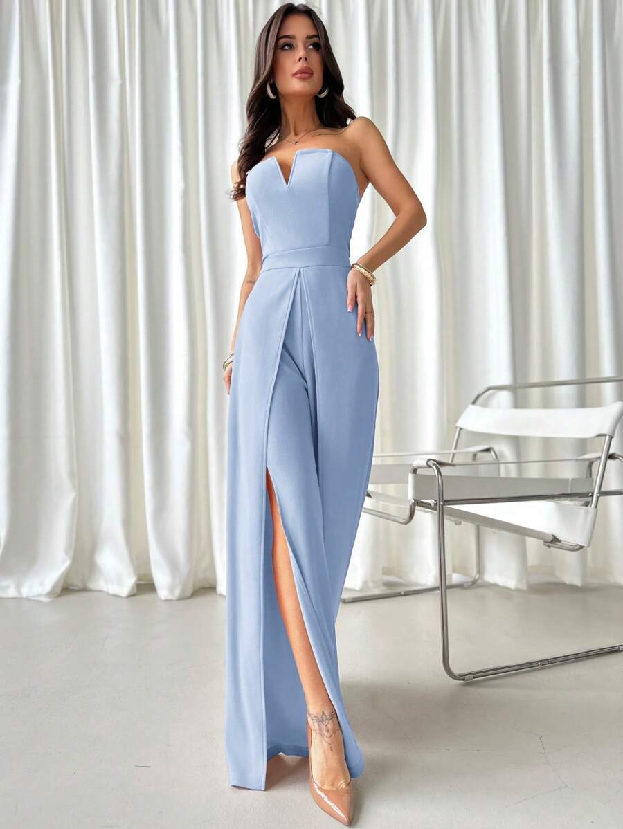 Firerie Women's Elegant & Burgundy Red Fitted Jumpsuit,Summer Seductive Party Fashionable Commuting Style,Suitable For Vacation,Date And Wedding