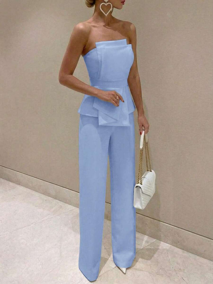 Firerie Elegant,Burgundy,Summer,Bar Party Asymmetrical Strapless High-Waisted White Jumpsuit,Refined Minimalist Modern Wedding Valentine&