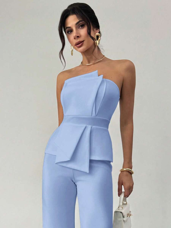 Firerie Elegant,Burgundy,Summer,Bar Party Asymmetrical Strapless High-Waisted White Jumpsuit,Refined Minimalist Modern Wedding Valentine&