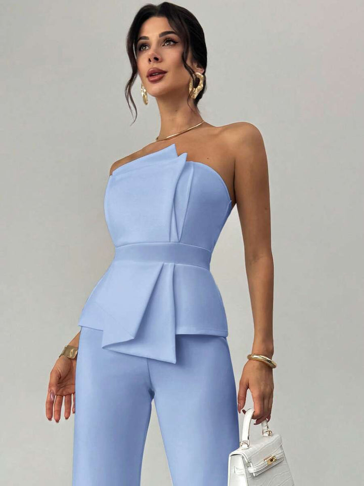 Firerie Elegant,Burgundy,Summer,Bar Party Asymmetrical Strapless High-Waisted White Jumpsuit,Refined Minimalist Modern Wedding Valentine&