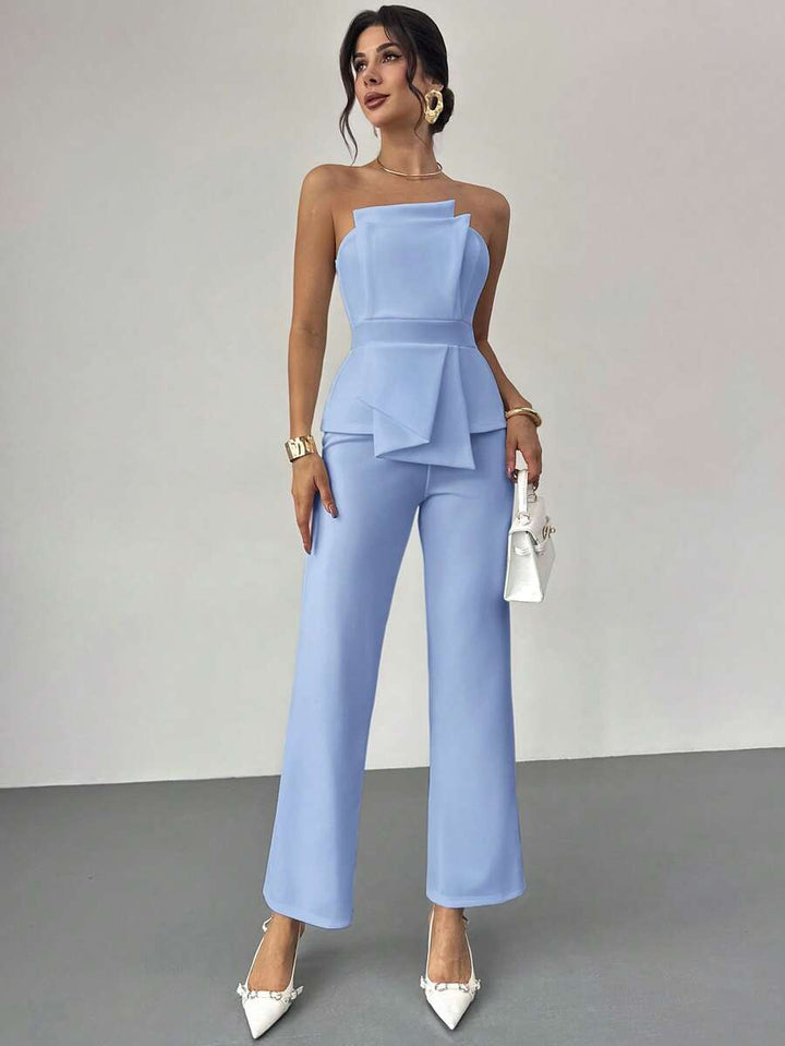 Firerie Elegant,Burgundy,Summer,Bar Party Asymmetrical Strapless High-Waisted White Jumpsuit,Refined Minimalist Modern Wedding Valentine&