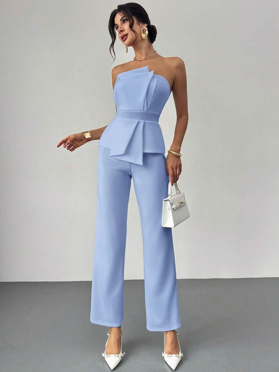 Firerie Elegant,Burgundy,Summer,Bar Party Asymmetrical Strapless High-Waisted White Jumpsuit,Refined Minimalist Modern Wedding Valentine's Day Date Outfits