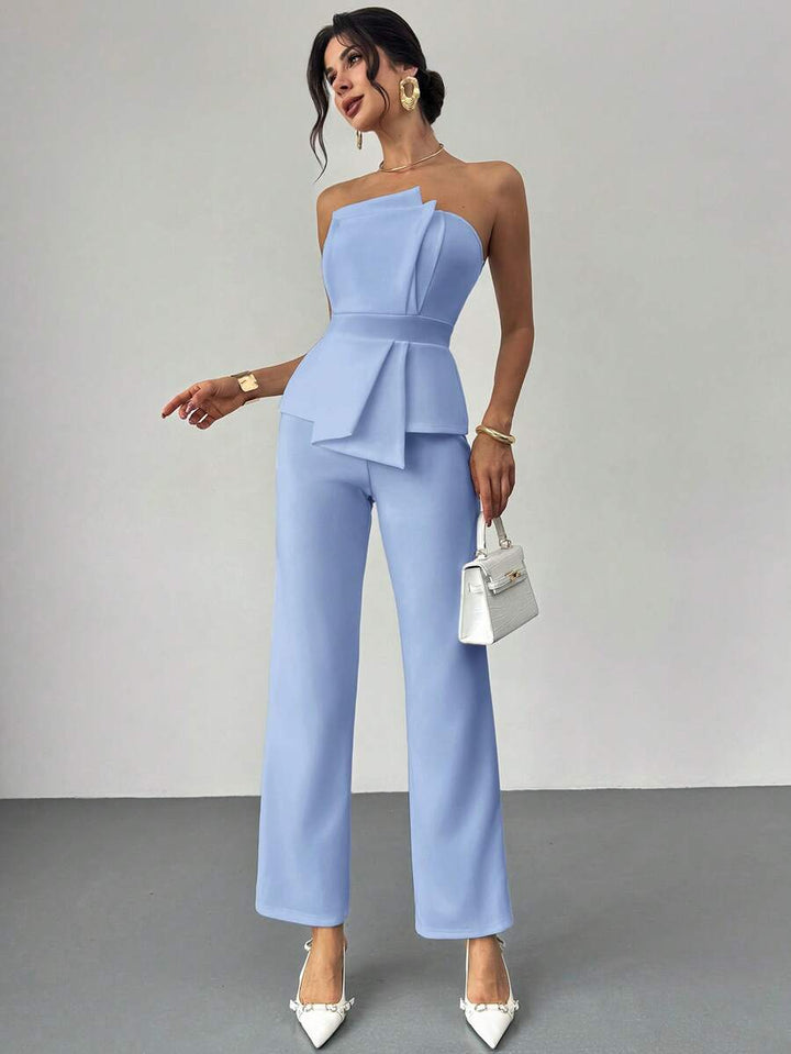 Firerie Elegant,Burgundy,Summer,Bar Party Asymmetrical Strapless High-Waisted White Jumpsuit,Refined Minimalist Modern Wedding Valentine&