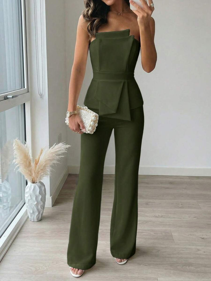 Firerie Elegant,Burgundy,Summer,Bar Party Asymmetrical Strapless High-Waisted White Jumpsuit,Refined Minimalist Modern Wedding Valentine&