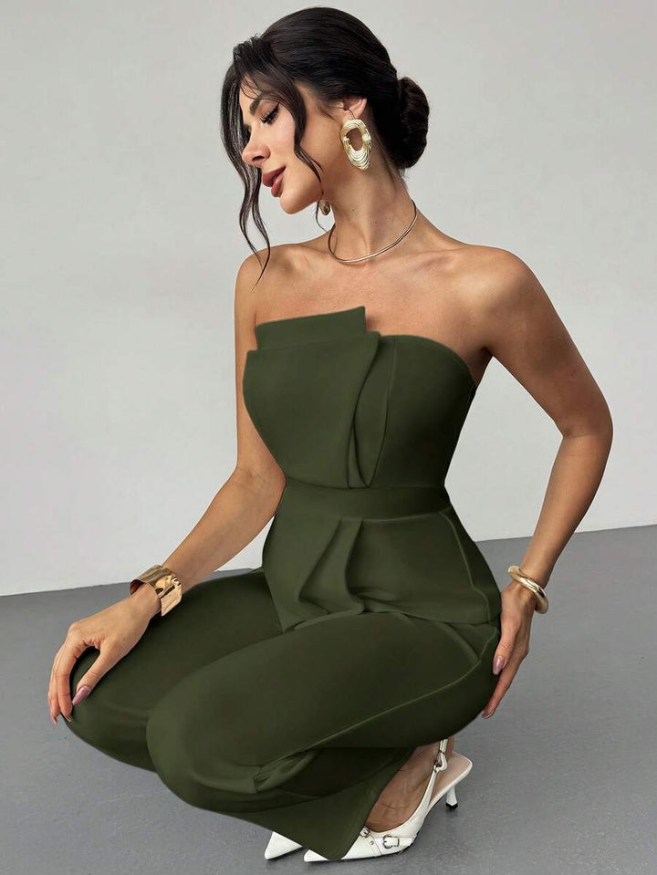 Firerie Elegant,Burgundy,Summer,Bar Party Asymmetrical Strapless High-Waisted White Jumpsuit,Refined Minimalist Modern Wedding Valentine&
