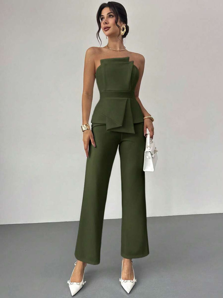 Firerie Elegant,Burgundy,Summer,Bar Party Asymmetrical Strapless High-Waisted White Jumpsuit,Refined Minimalist Modern Wedding Valentine&