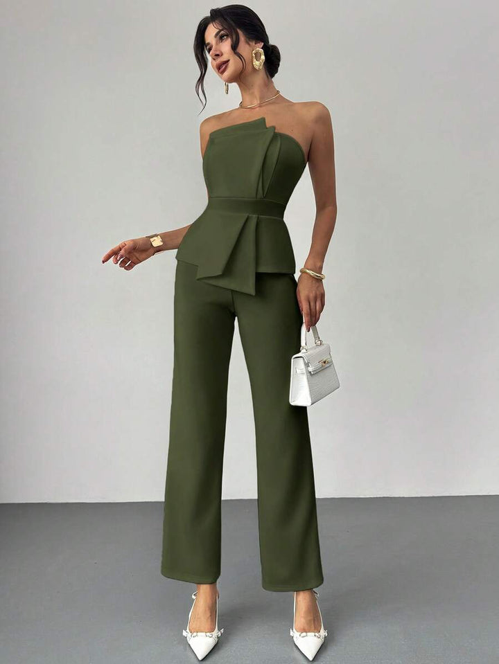Firerie Elegant,Burgundy,Summer,Bar Party Asymmetrical Strapless High-Waisted White Jumpsuit,Refined Minimalist Modern Wedding Valentine&