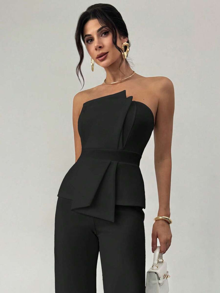 Firerie Elegant,Burgundy,Summer,Bar Party Asymmetrical Strapless High-Waisted White Jumpsuit,Refined Minimalist Modern Wedding Valentine&