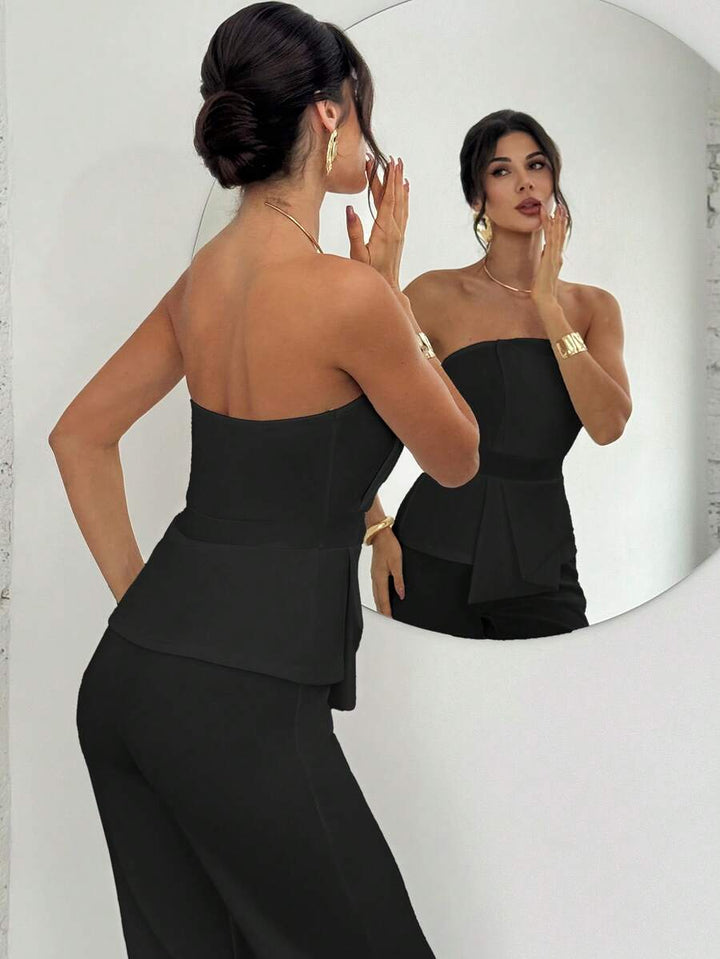 Firerie Elegant,Burgundy,Summer,Bar Party Asymmetrical Strapless High-Waisted White Jumpsuit,Refined Minimalist Modern Wedding Valentine&