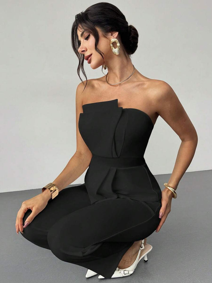 Firerie Elegant,Burgundy,Summer,Bar Party Asymmetrical Strapless High-Waisted White Jumpsuit,Refined Minimalist Modern Wedding Valentine&