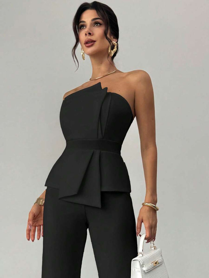 Firerie Elegant,Burgundy,Summer,Bar Party Asymmetrical Strapless High-Waisted White Jumpsuit,Refined Minimalist Modern Wedding Valentine&