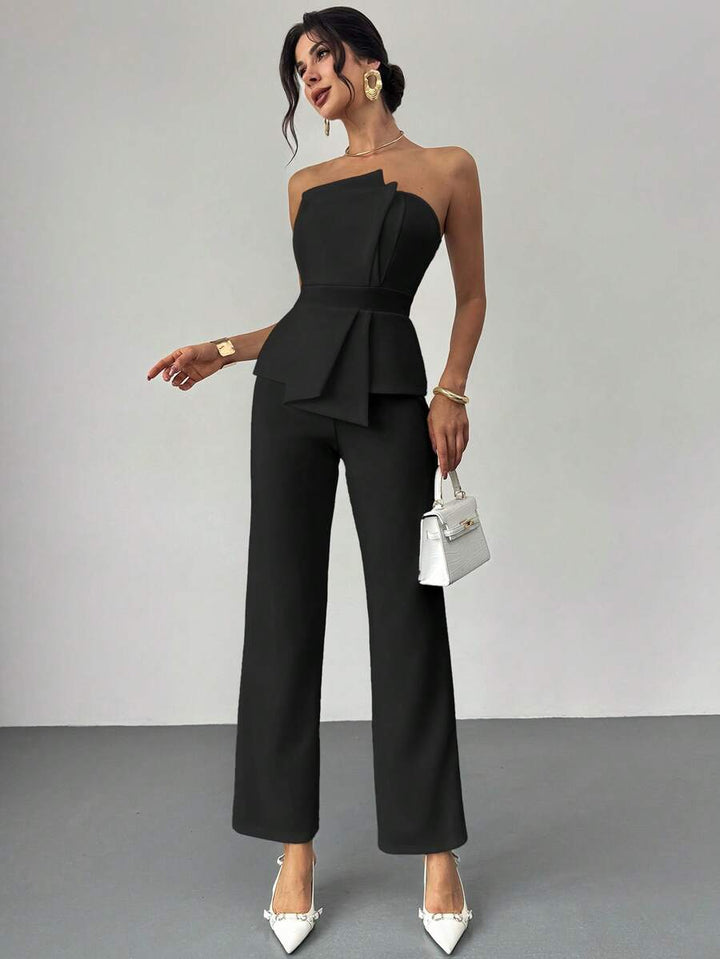 Firerie Elegant,Burgundy,Summer,Bar Party Asymmetrical Strapless High-Waisted White Jumpsuit,Refined Minimalist Modern Wedding Valentine&