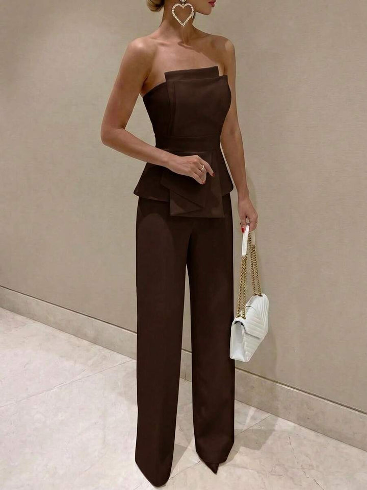 Firerie Elegant,Burgundy,Summer,Bar Party Asymmetrical Strapless High-Waisted White Jumpsuit,Refined Minimalist Modern Wedding Valentine&