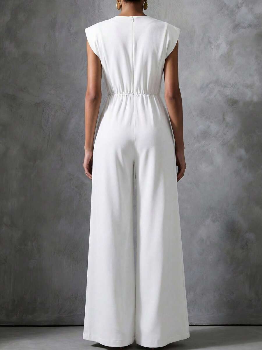 Women's Black Formal Elegant Classic Jumpsuit With Gold Floral Decoration And Pockets Summer