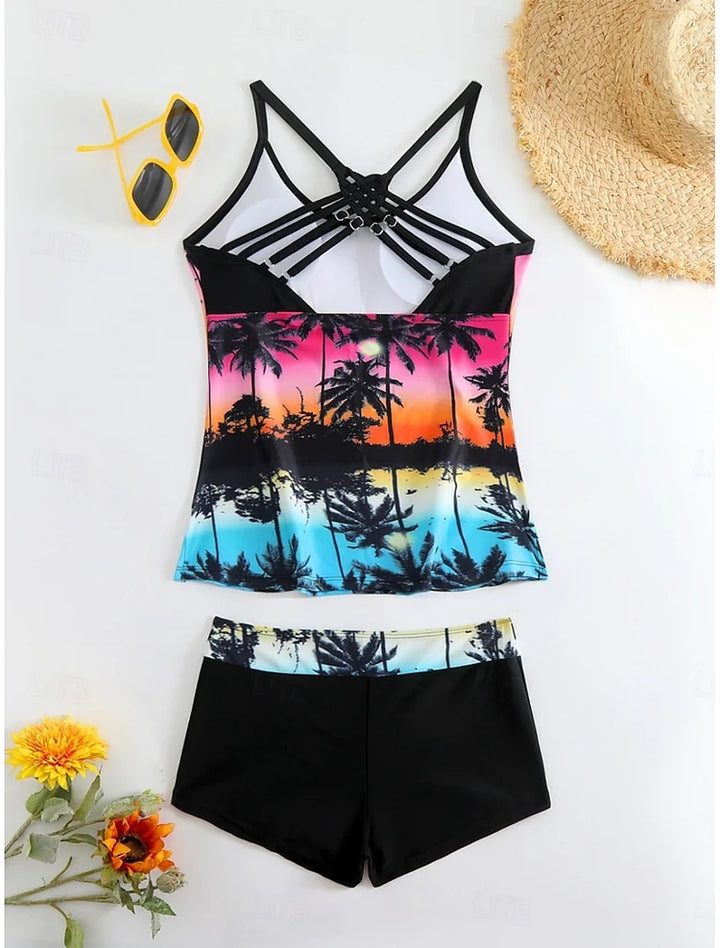 La Habana | Completo tankini con stampa tropicale e shorts mare
