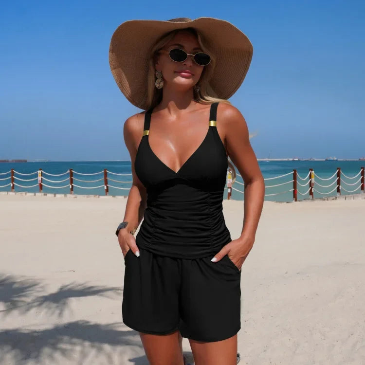 Harper | Completo tankini arricciato con tasche