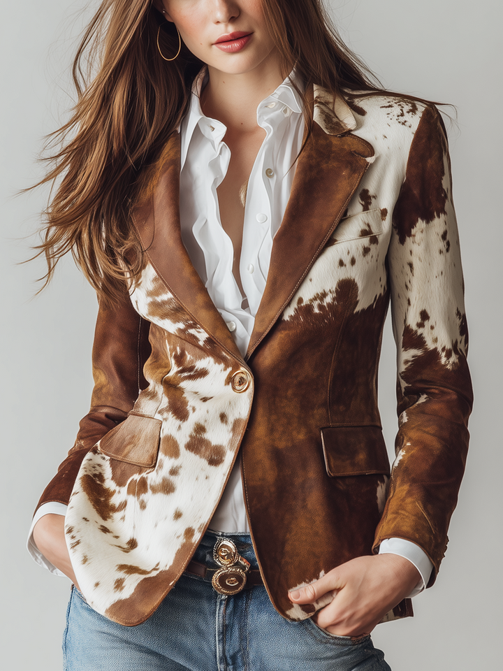 Blazer da Donna Vintage Ecologico con Stampa Mucca