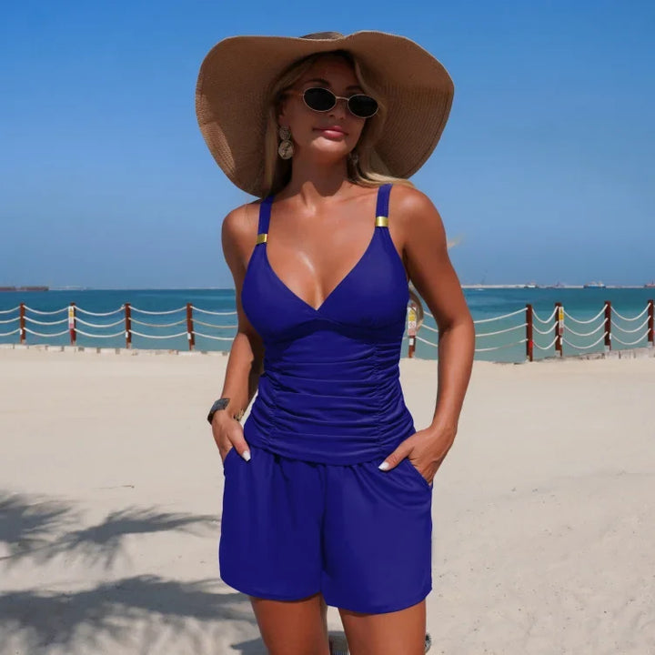 Harper | Completo tankini arricciato con tasche