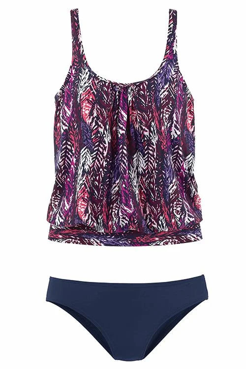 Penacho | Completo tankini con stampa di piume che copre la pancia