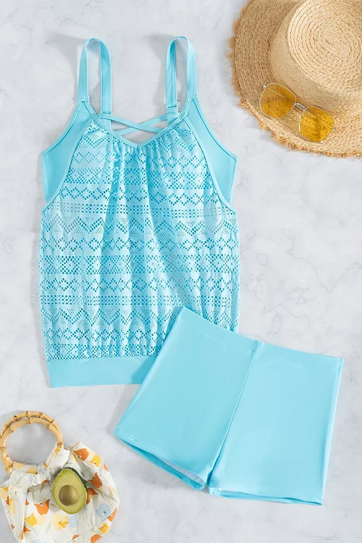 Cristal | Completo tankini sovrapposto in pizzo che copre la pancia