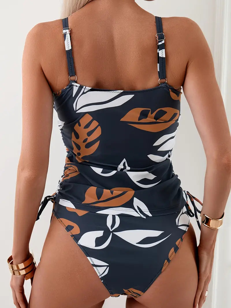 Isla | Completo tankini con stampa di foglie tropicali