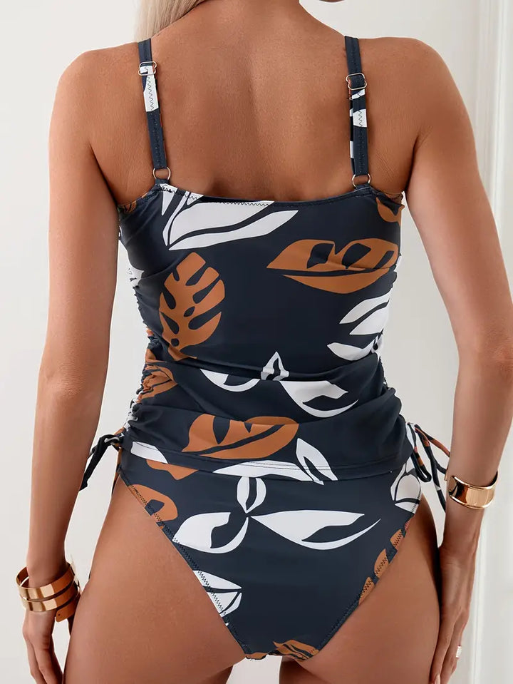 Isla | Completo tankini con stampa di foglie tropicali