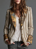 Blazer da Donna con Revers e Stampa a Righe Bohémien