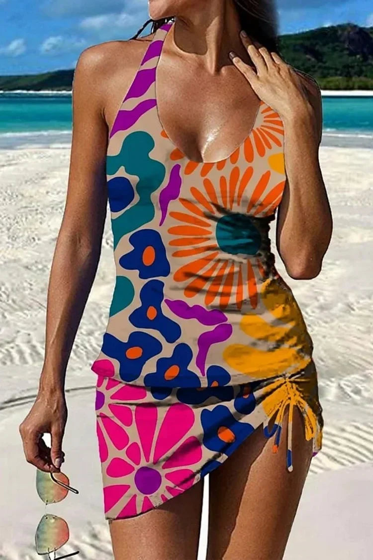 Fiesta | Completo tankini floreale con grafica che copre la pancia