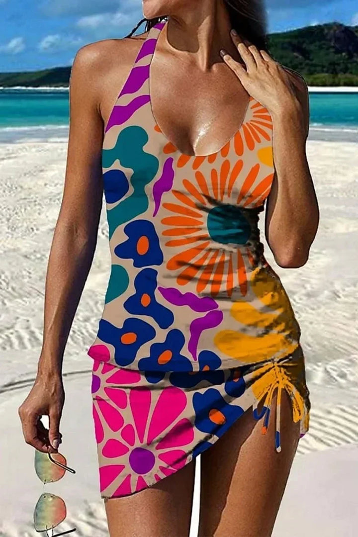 Fiesta | Completo tankini floreale con grafica che copre la pancia
