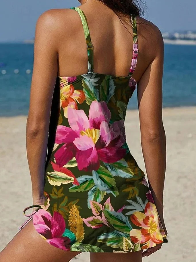 Fiesta | Completo tankini floreale con grafica che copre la pancia