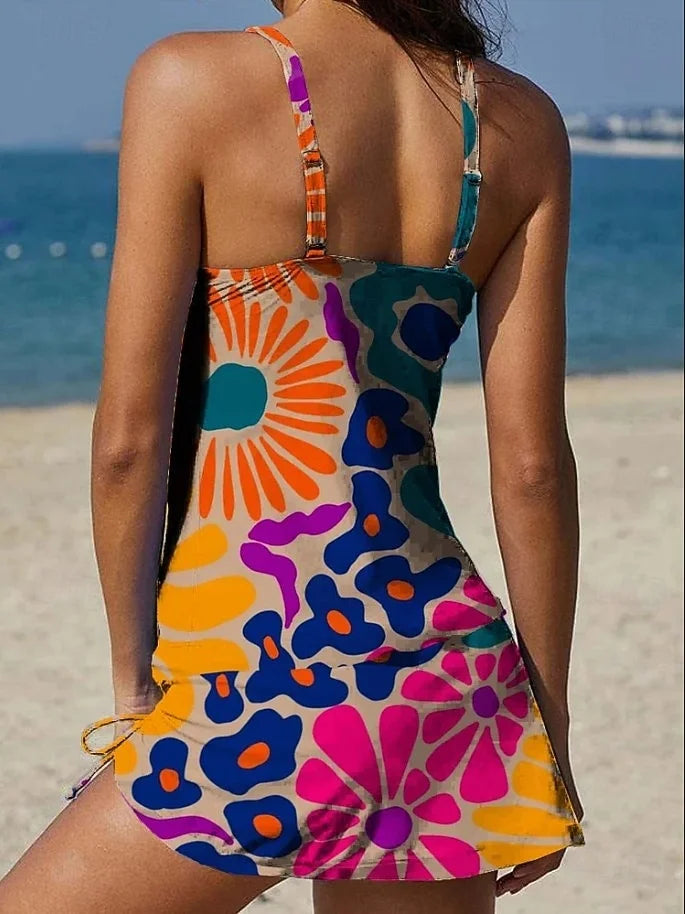 Fiesta | Completo tankini floreale con grafica che copre la pancia