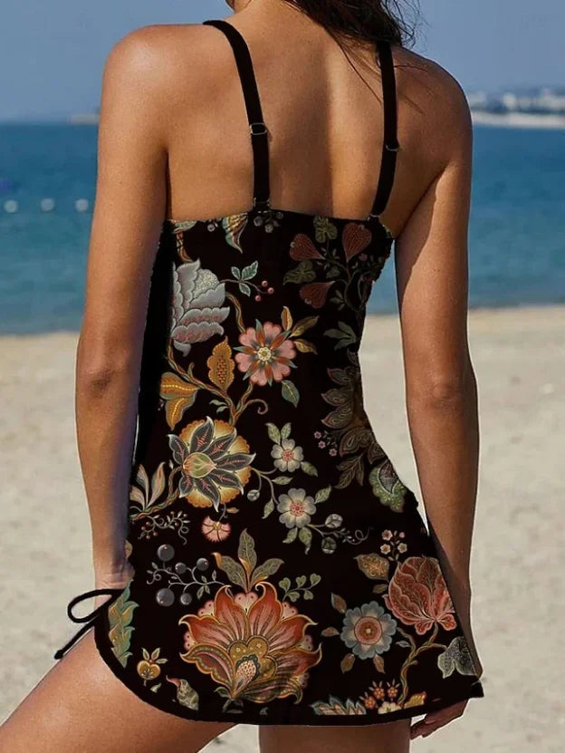 Fiesta | Completo tankini floreale con grafica che copre la pancia