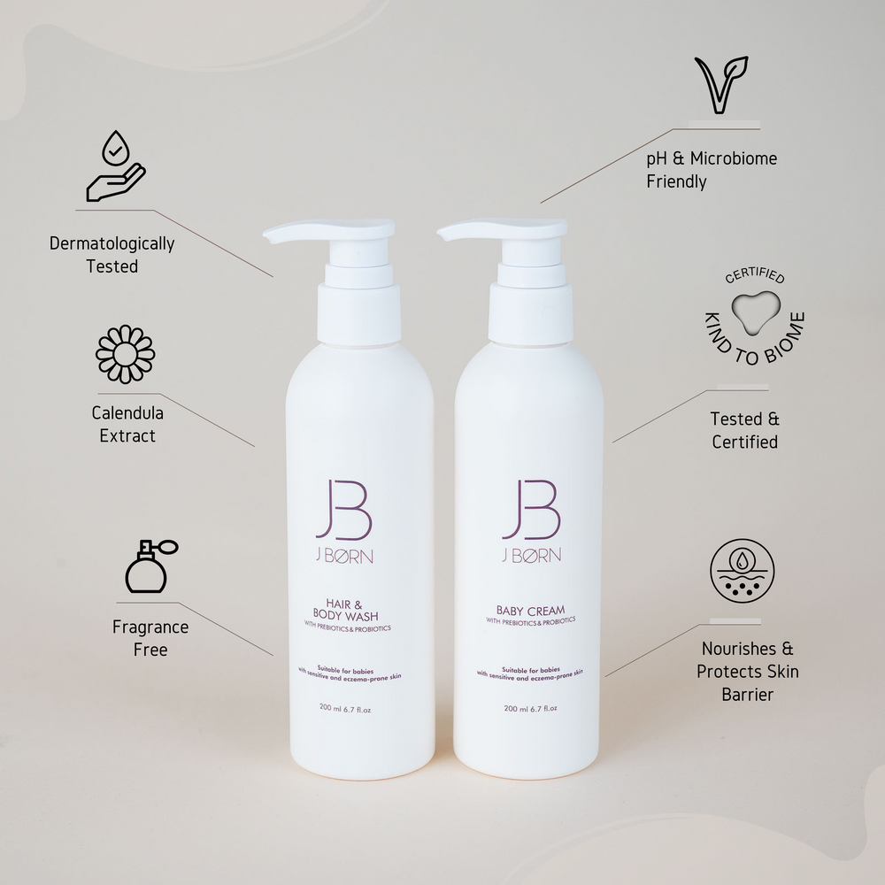 JBØRN Baby Spa Gift Set | Bathrobe, Hairbrush Set & Skincare