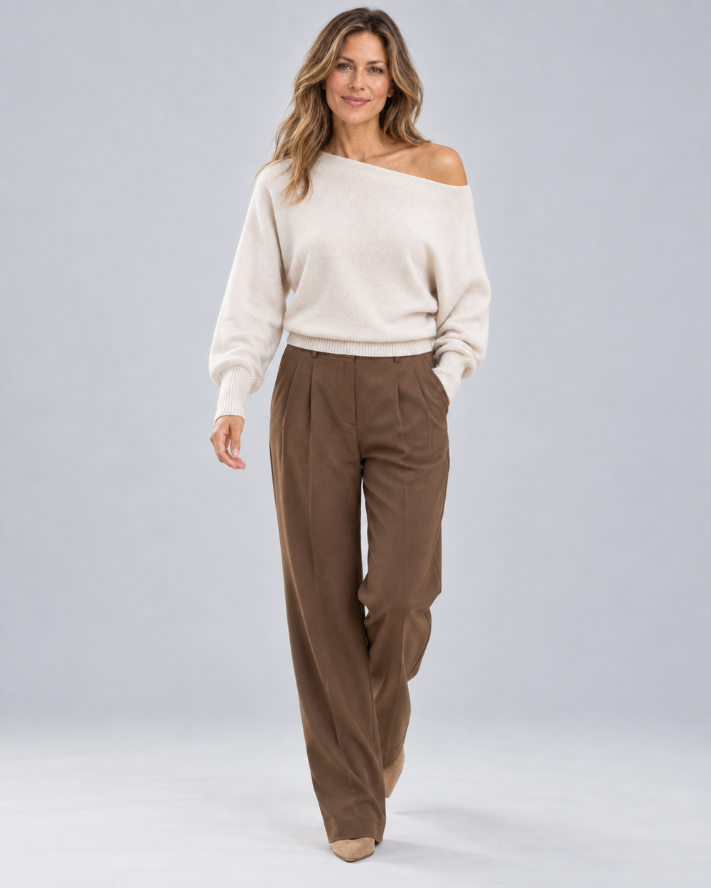 Women's Off-Shoulder Knit Jumper with Asymmetric Hem
