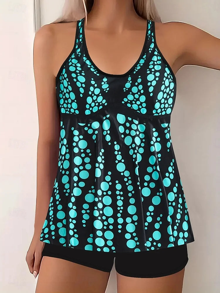 Jade | Completo tankini con stampa a bolle che copre la pancia