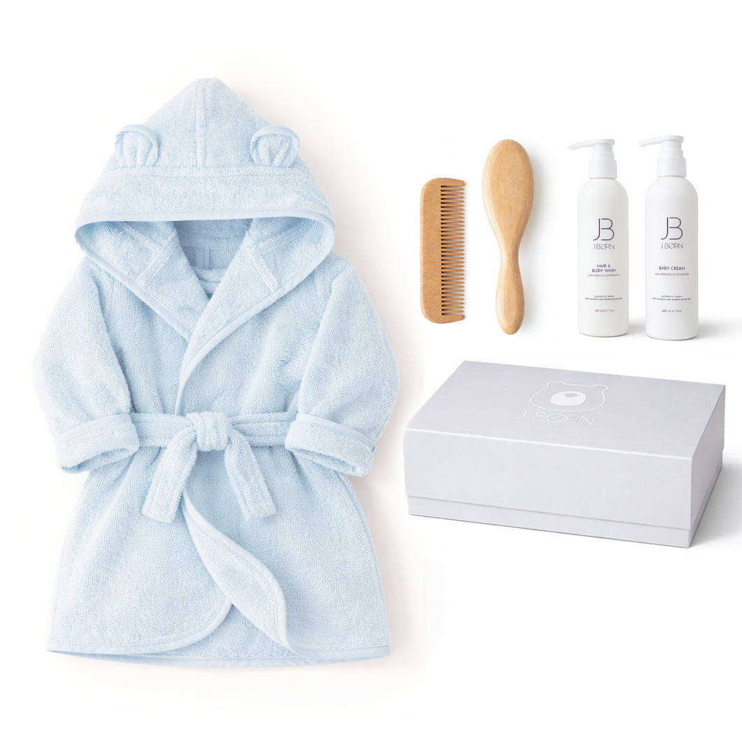 JBØRN Baby Spa Gift Set | Bathrobe, Hairbrush Set &amp; Skincare