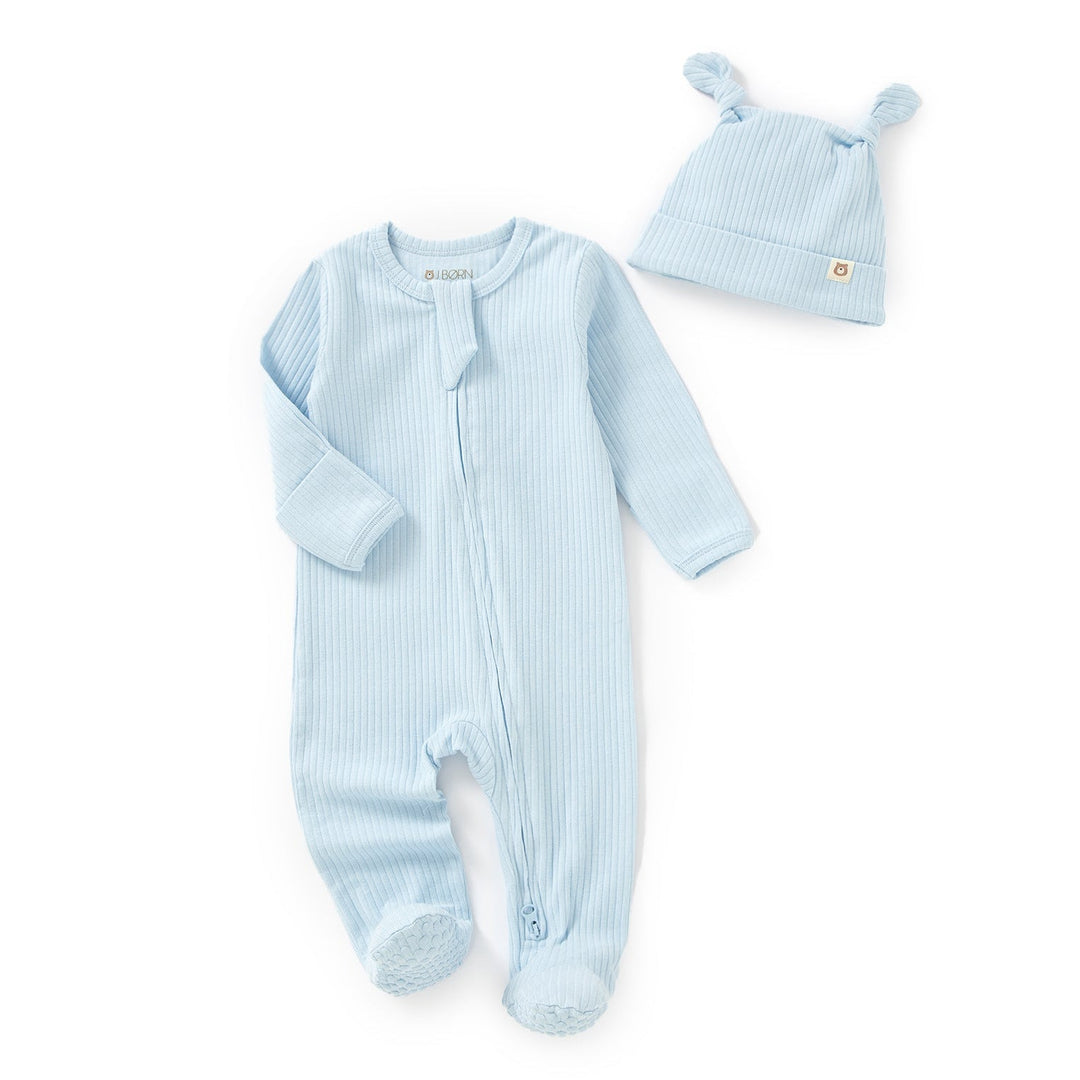 JBØRN Organic Cotton Ribbed Baby Sleep Suit and Hat