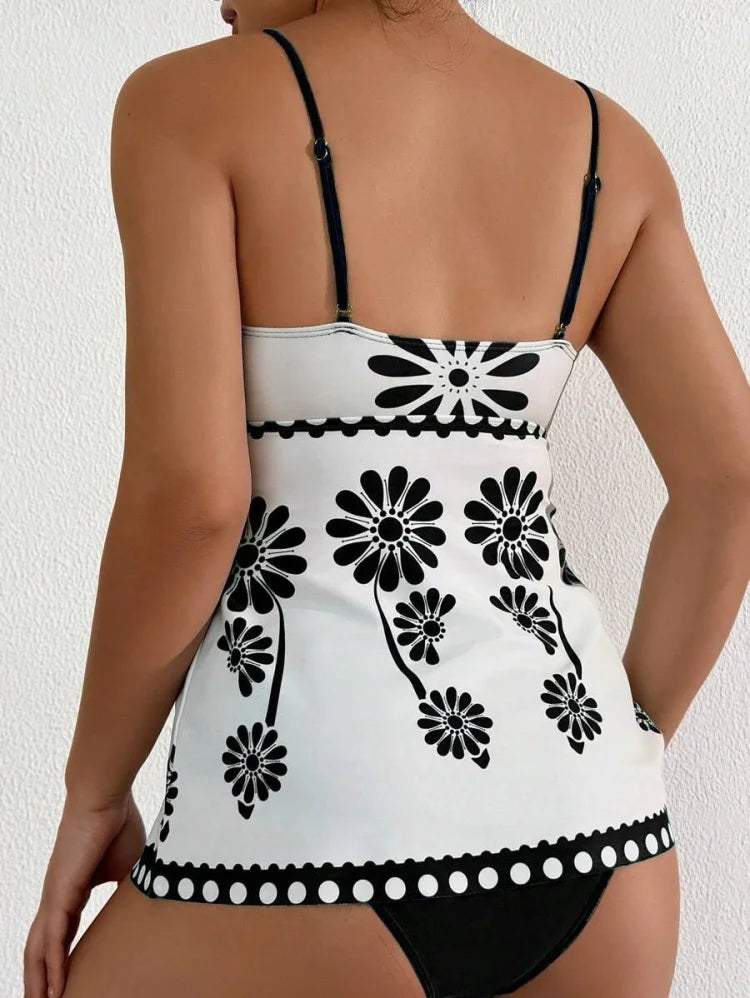 Margarita | Completo tankini con stampa a margherite che copre la pancia