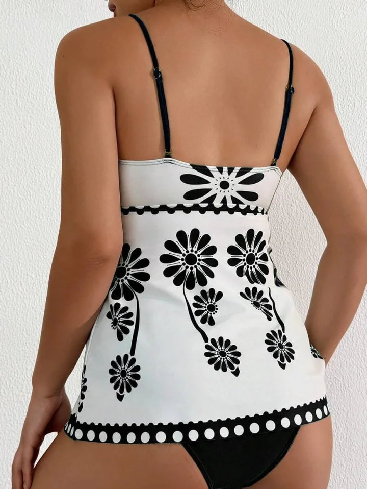 Margarita | Completo tankini con stampa a margherite che copre la pancia