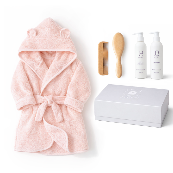 JBØRN Baby Spa Gift Set | Bathrobe, Hairbrush Set &amp; Skincare