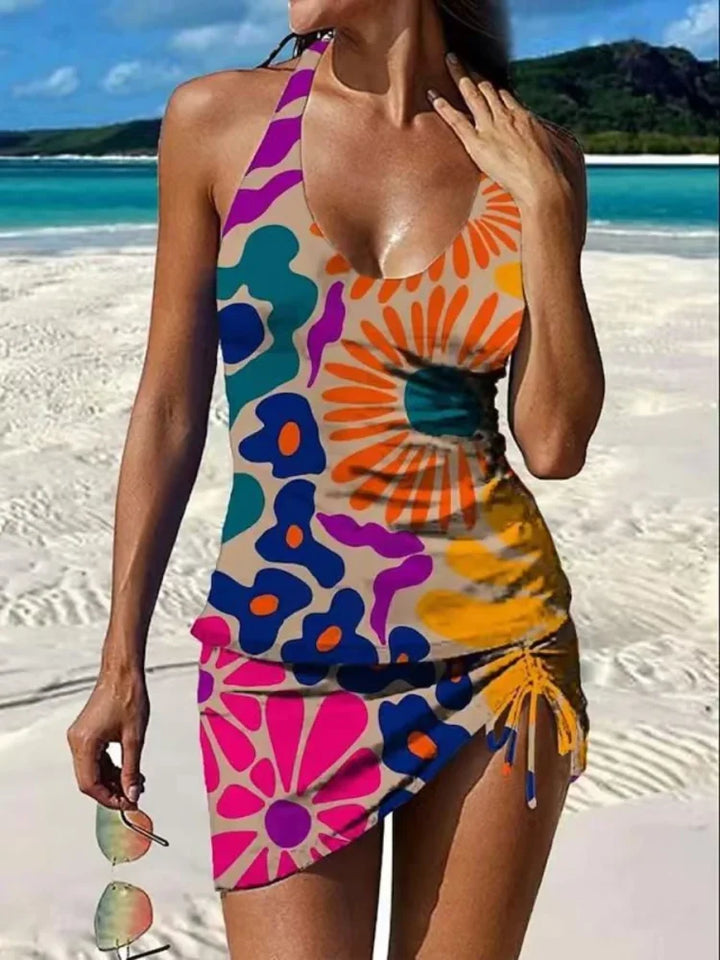Fiesta | Completo tankini floreale con grafica che copre la pancia