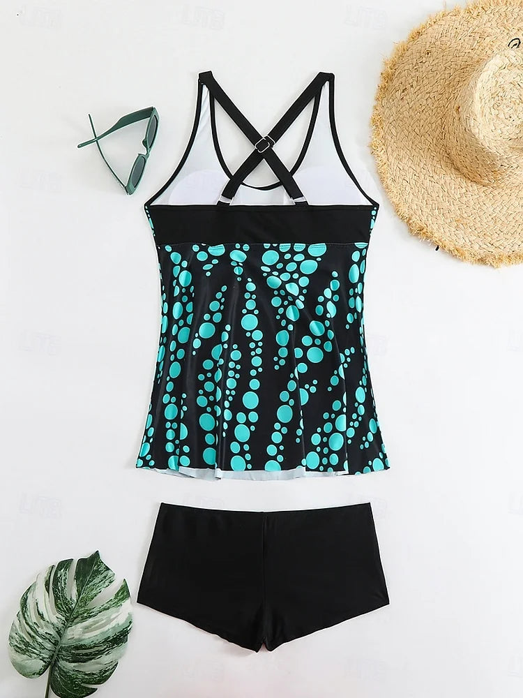 Jade | Completo tankini con stampa a bolle che copre la pancia