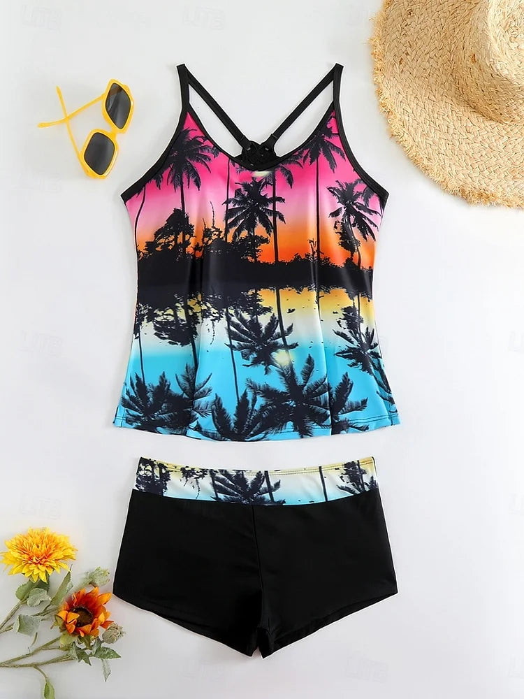 La Habana | Completo tankini con stampa tropicale e shorts mare